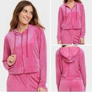 Colsie Velvet Zip-Up Hooded Sweatshirt 24” p2p NWT